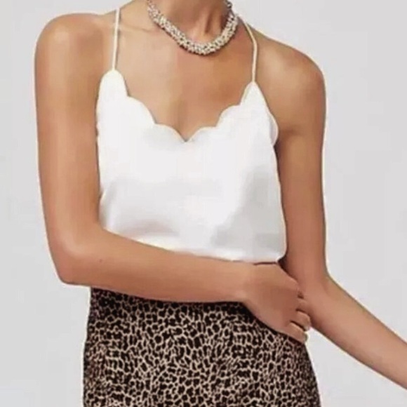 J. Crew Factory Ivory Scalloped Trim Adjustable Racerback Cami Women’s Size 2 - Picture 1 of 15